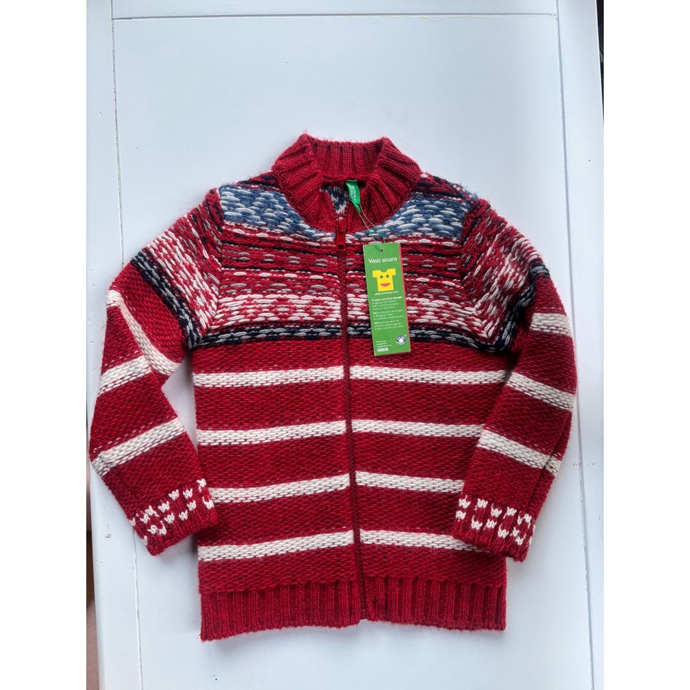 United Colors of Benetton NWT Fair Isle Wool Zip Cardigan Kids 2Y